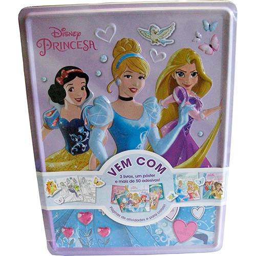 Tamanhos, Medidas e Dimensões do produto Livro - Kit Disney Latinha Feliz Princesa (Contem 03 Livros, um Pôster e Mais de 50 Adesivos)