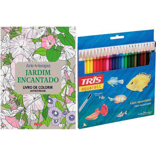 Tamanhos, Medidas e Dimensões do produto Livro para Colorir Adulto Jardim Encantado + Lápis de Cor Tris Aquarell + Pincel 24 Cores