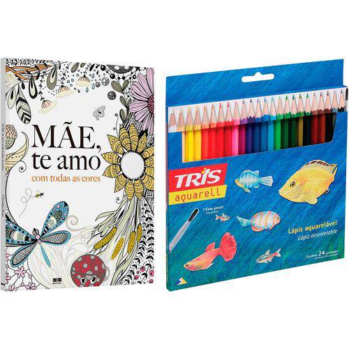 Tamanhos, Medidas e Dimensões do produto Livro para Colorir Adulto Mãe, te Amo com Todas as Cores + Lápis de Cor Tris Aquarell + Pincel 24 Cores