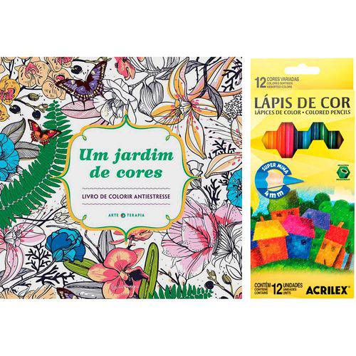 Tamanhos, Medidas e Dimensões do produto Livro para Colorir Adulto um Jardim de Cores + Lápis de Cor Acrilex Hexagonal 12 Cores
