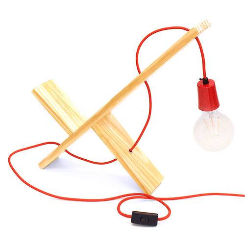 Tamanhos, Medidas e Dimensões do produto Luminária de Mesa Abajur Madeira + Lâmpada E-27 e Cabo em Tecido Vermelho Cool - Orb