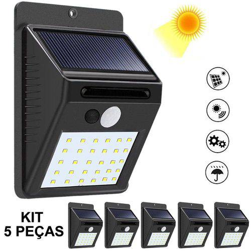 Tamanhos, Medidas e Dimensões do produto Luminária Solar Parede 30 Leds Sensor Movimento Kit 5 Peças CBRN08933