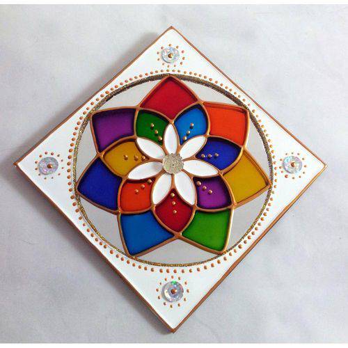 Tamanhos, Medidas e Dimensões do produto Mandala Colorida em Espelho Quadrado de 10x10cm