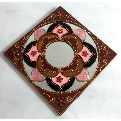 Tamanhos, Medidas e Dimensões do produto Mandala Marrom e Rosa em Espelho Quadrado de 10x10cm