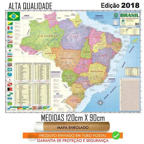 Tamanhos, Medidas e Dimensões do produto Mapa Brasil Politico Estatístico Rodovia Escolar 120 Cm X 90 Cm Edição 2019 ENROLADO em TUBO