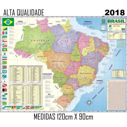 Tamanhos, Medidas e Dimensões do produto Mapa Brasil Politico Estatístico Rodovia Escolar 120 Cm X 90 Cm Edição 2019 SPMIX