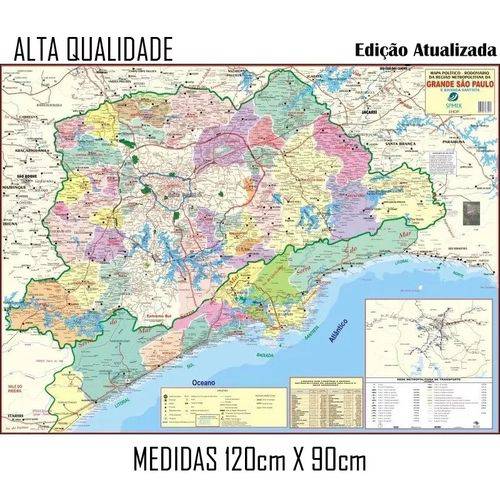 Tamanhos, Medidas e Dimensões do produto Mapa Grande Sao Paulo e Baixada Santista 120cm X 90cm