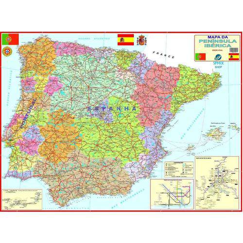 Tamanhos, Medidas e Dimensões do produto Mapa Portugal Espanha Peninsula Iberica 120cm X 90cm