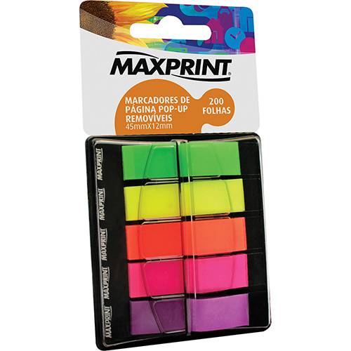 Tamanhos, Medidas e Dimensões do produto Marcador de Página Maxprint Pop-up Maxprint 5 Cores 45mmx12mm 200 Folhas