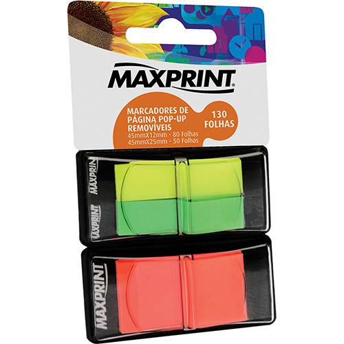 Tamanhos, Medidas e Dimensões do produto Marcador de Página Pop-up Maxprint 3 Cores 45mmx12mm / 45mmx25mm 130 Folhas