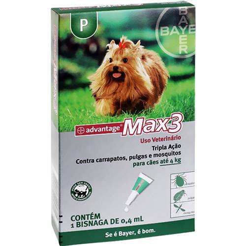 Tamanhos, Medidas e Dimensões do produto Antipulgas e Carrapatos para Cães Advantage Max3 Até 4kg