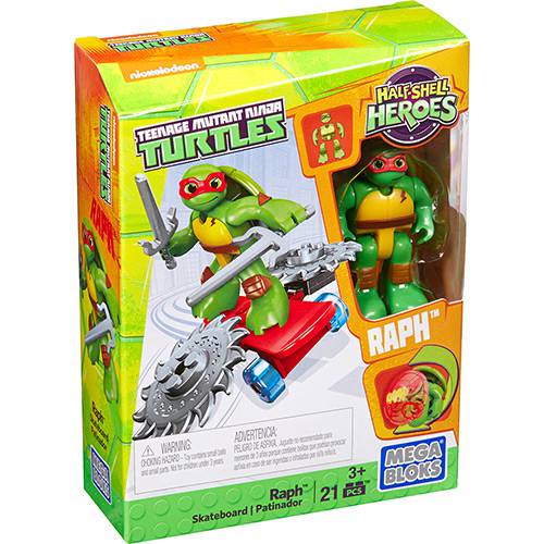 Tamanhos, Medidas e Dimensões do produto Mega Bloks Tartarugas Ninja JR com Skate Raphael - Mattel