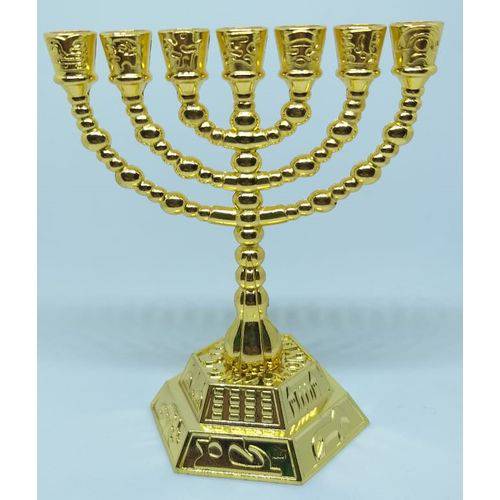 Tamanhos, Medidas e Dimensões do produto Menora Candelabro Castiçal Dourado 12 Tribos de Israel - 11 Cm