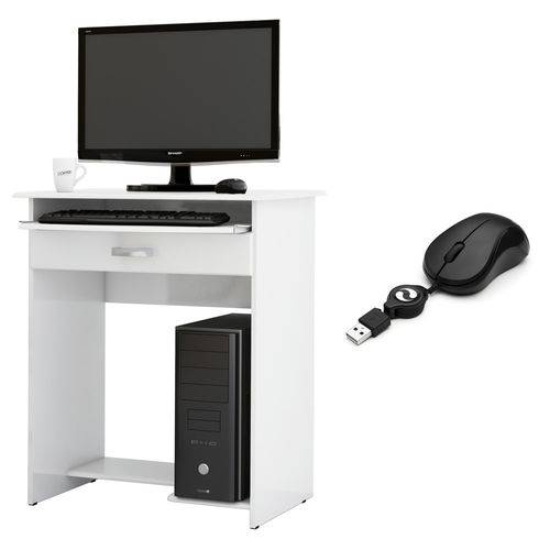 Tamanhos, Medidas e Dimensões do produto Mesa Computador Prática com Gaveta - Branca - EJ Móveis - Acompanha um Mouse