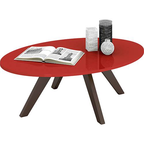 Tamanhos, Medidas e Dimensões do produto Mesa de Centro Oval Alba Vermelho Laca/Café 90x30cm - Dj Móveis