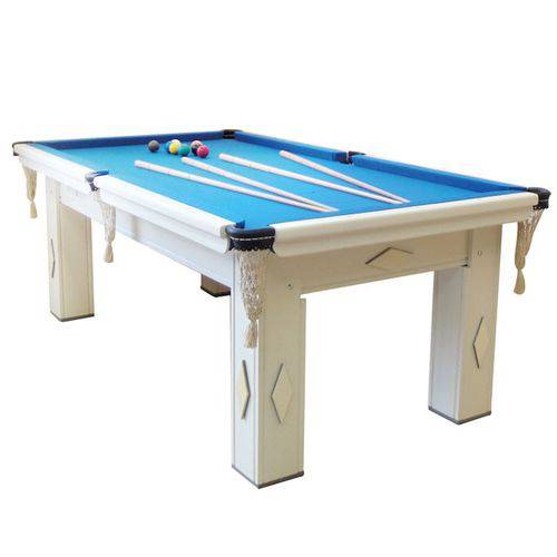 Tamanhos, Medidas e Dimensões do produto Mesa de Snooker/Sinuca Procópio Residencial Branca Tecido Azul