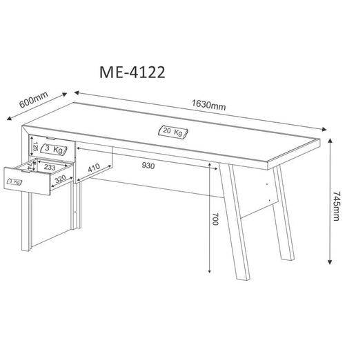 Tamanhos, Medidas e Dimensões do produto Mesa para Computador com 2 Gavetas Me4122 – Tecno Mobili - Nogal / Fendi