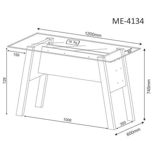 Tamanhos, Medidas e Dimensões do produto Mesa para Computador com Tampo de Vidro Me4134– Tecno Mobili - Nogal