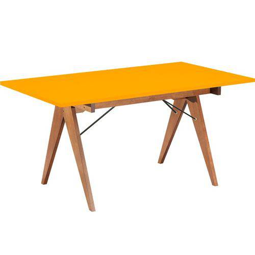 Tamanhos, Medidas e Dimensões do produto Mesa para Sala de Jantar 6 Lugares Paes – Tremarin - Amarelo / Nogal