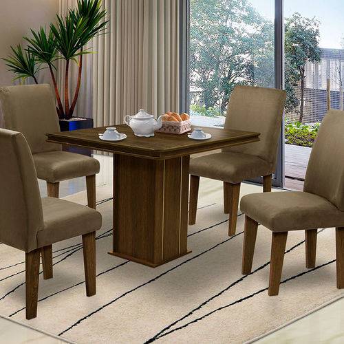 Tamanhos, Medidas e Dimensões do produto Mesa para Sala de Jantar com 4 Cadeiras Saint Thomas – Dobuê Movelaria - Castanho-rt / Castor