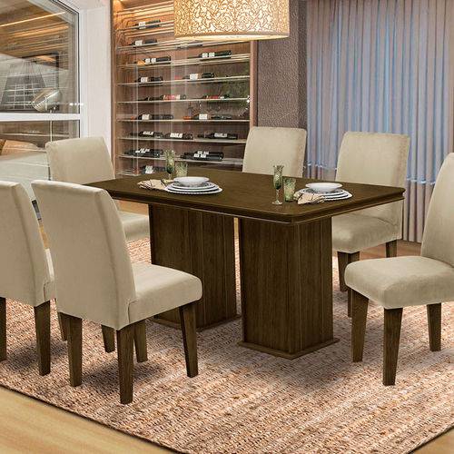 Tamanhos, Medidas e Dimensões do produto Mesa para Sala de Jantar com 6 Cadeiras Amsterdam – Dobuê Movelaria - Castanho / Bege