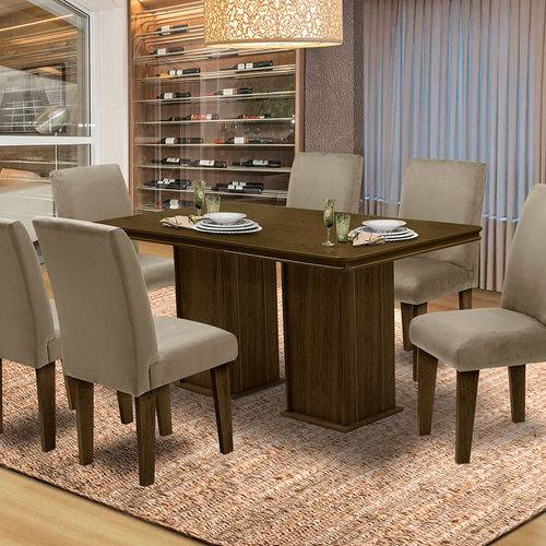 Tamanhos, Medidas e Dimensões do produto Mesa para Sala de Jantar com 6 Cadeiras Amsterdam – Dobuê Movelaria - Castanho / Mascavo