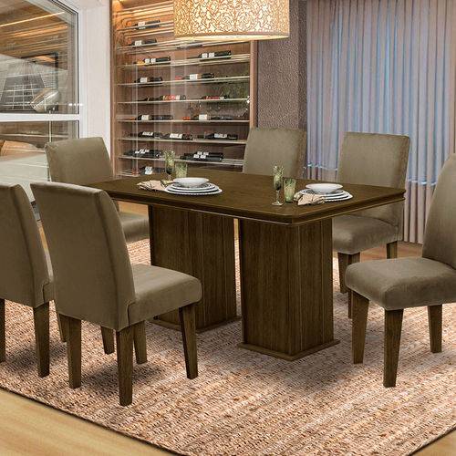 Tamanhos, Medidas e Dimensões do produto Mesa para Sala de Jantar com 6 Cadeiras Amsterdam – Dobuê Movelaria - Castanho-rt / Castor
