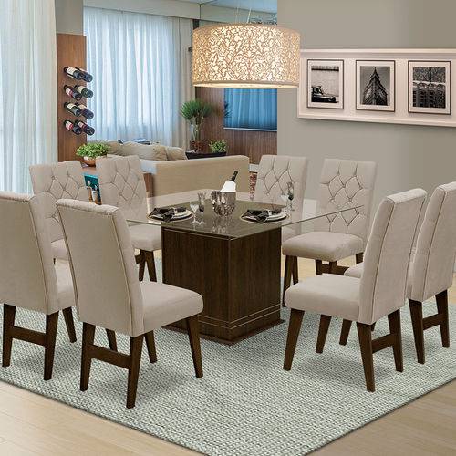 Tamanhos, Medidas e Dimensões do produto Mesa para Sala de Jantar Saint Louis com 8 Cadeiras – Dobuê Movelaria - Castanho / Areia