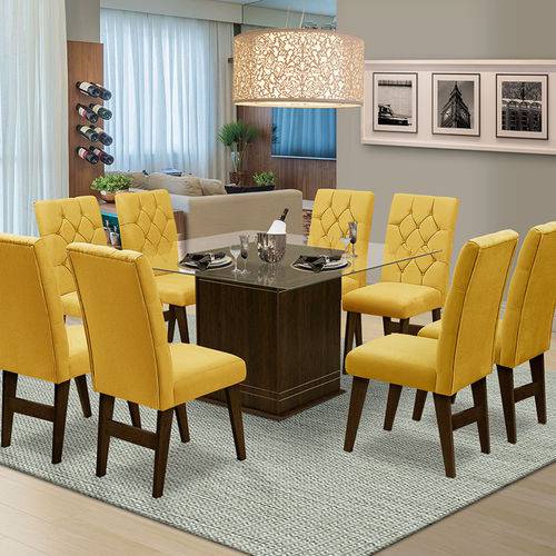 Tamanhos, Medidas e Dimensões do produto Mesa para Sala de Jantar Saint Louis com 8 Cadeiras – Dobuê Movelaria - Castanho / Canario