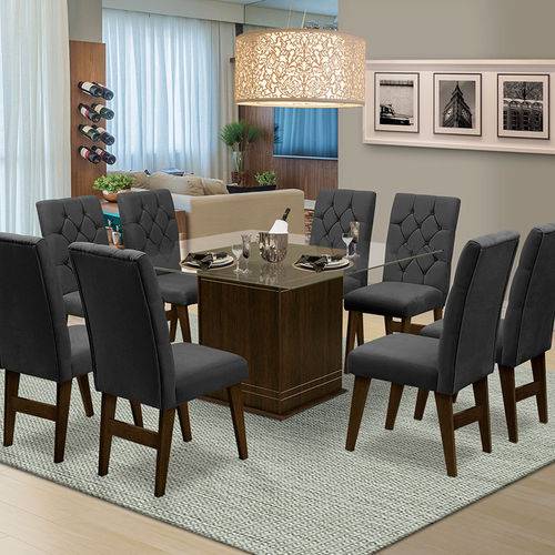 Tamanhos, Medidas e Dimensões do produto Mesa para Sala de Jantar Saint Louis com 8 Cadeiras – Dobuê Movelaria - Castanho / Chumbo