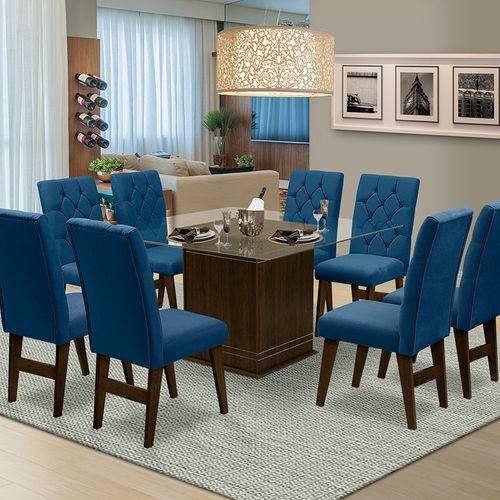 Tamanhos, Medidas e Dimensões do produto Mesa para Sala de Jantar Saint Louis com 8 Cadeiras – Dobuê Movelaria - Castanho / Royal