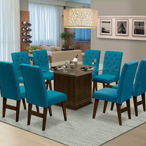 Tamanhos, Medidas e Dimensões do produto Mesa para Sala de Jantar Saint Louis com 8 Cadeiras – Dobuê Movelaria - Castanho / Turquesa