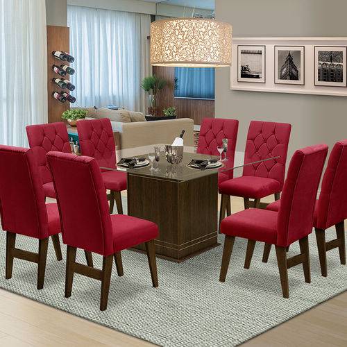 Tamanhos, Medidas e Dimensões do produto Mesa para Sala de Jantar Saint Louis com 8 Cadeiras – Dobuê Movelaria - Castanho / Vinho