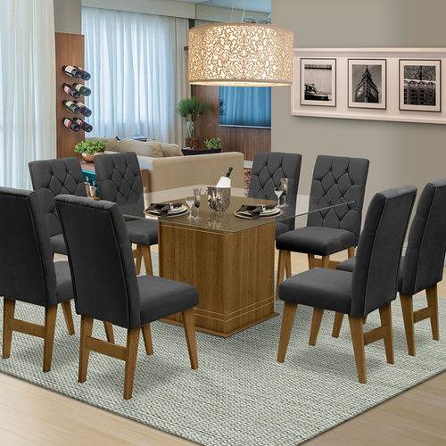 Tamanhos, Medidas e Dimensões do produto Mesa para Sala de Jantar Saint Louis com 8 Cadeiras – Dobuê Movelaria - Mell / Chumbo