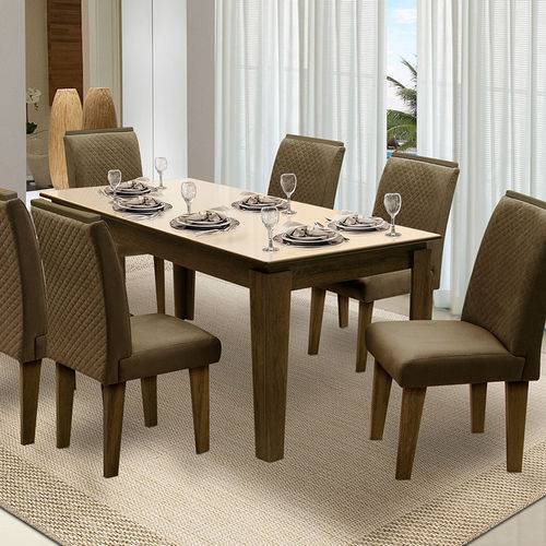 Tamanhos, Medidas e Dimensões do produto Mesa para Sala de Jantar Saint Michel com 6 Cadeiras – Dobuê Movelaria - Castanho / Bege / Cacau