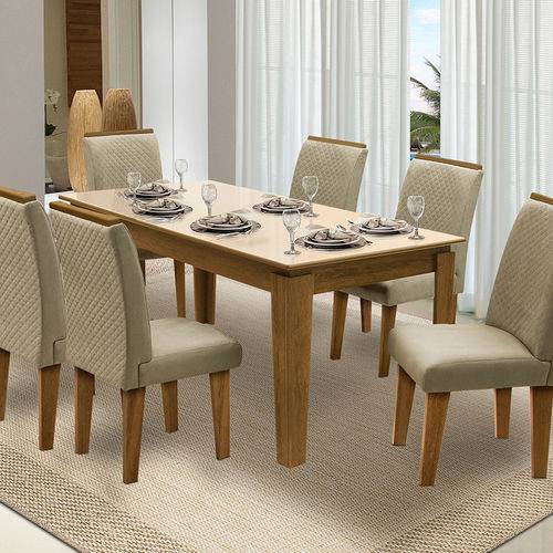 Tamanhos, Medidas e Dimensões do produto Mesa para Sala de Jantar Saint Michel com 6 Cadeiras – Dobuê Movelaria - Mell / Bege / Bege
