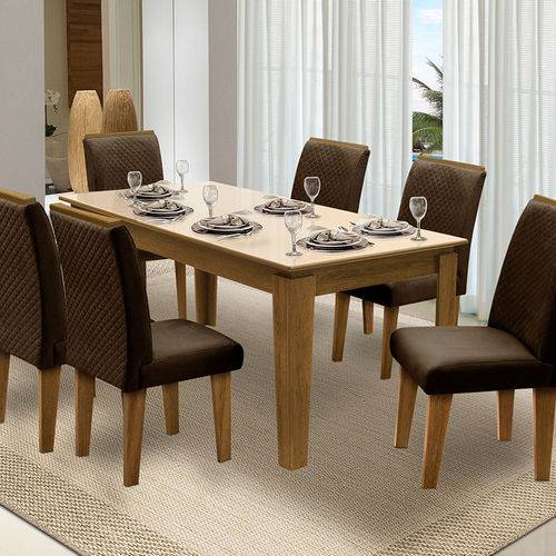 Tamanhos, Medidas e Dimensões do produto Mesa para Sala de Jantar Saint Michel com 6 Cadeiras – Dobuê Movelaria - Mell / Bege / Chocolate