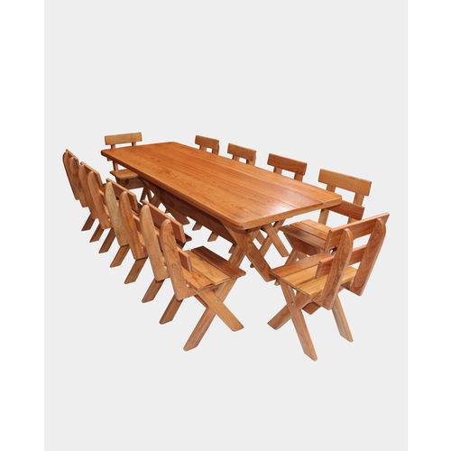 Tamanhos, Medidas e Dimensões do produto Mesa Rústica com 10 Cadeiras Madeira Maciça Angelim 2,20M Mesa para Churrasco e Churrasqueira