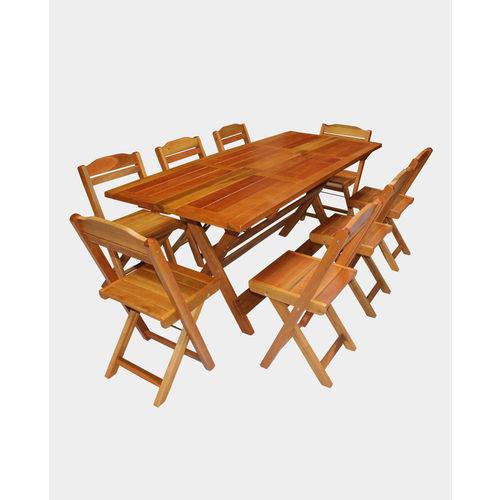 Tamanhos, Medidas e Dimensões do produto Mesa Rústica Dobrável com 8 Cadeiras Madeira Maciça 2,00m