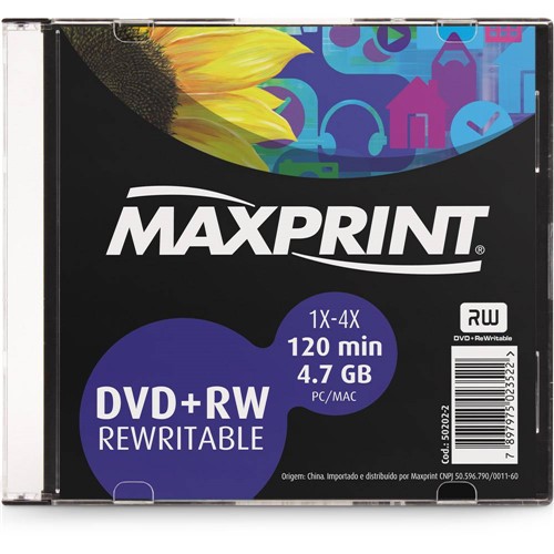Tamanhos, Medidas e Dimensões do produto Mídia Regravável Maxprint 4.7Gb Dvd+Rw4X