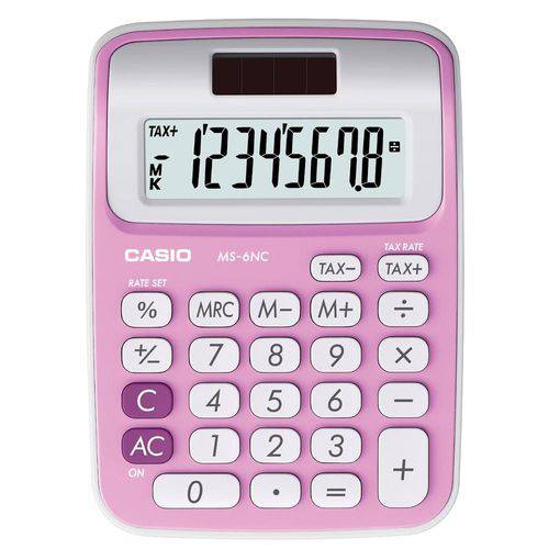 Tamanhos, Medidas e Dimensões do produto Mini Calculadora Casio MS-6NC-PK Visor 8 Dígitos Rosa