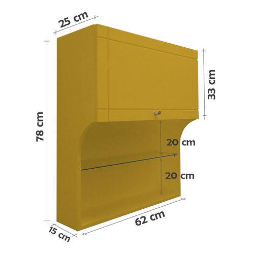 Tamanhos, Medidas e Dimensões do produto Mini Estante Armário Suspenso Prateleira para Livros Porta Basculante - Amarelo Laca