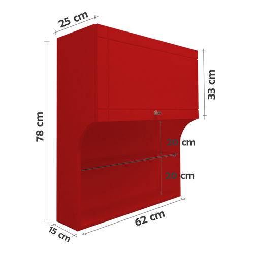 Tamanhos, Medidas e Dimensões do produto Mini Estante Armário Suspenso Prateleira para Livros Porta Basculante - Vermelho Laca