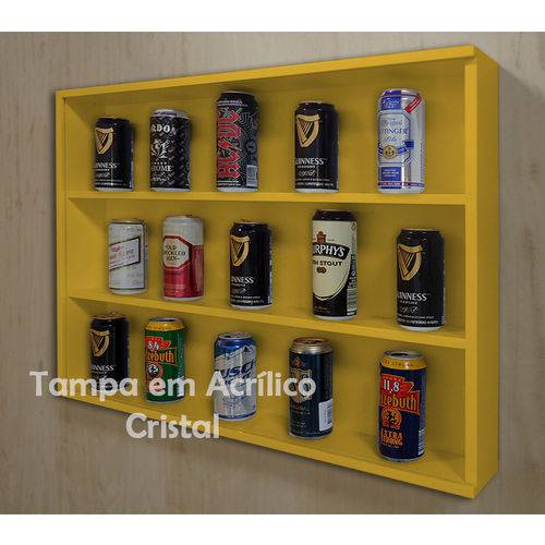 Tamanhos, Medidas e Dimensões do produto Mini Estante Vitrine para Coleções Miniaturas / Cervejas Laqueada - Amarelo