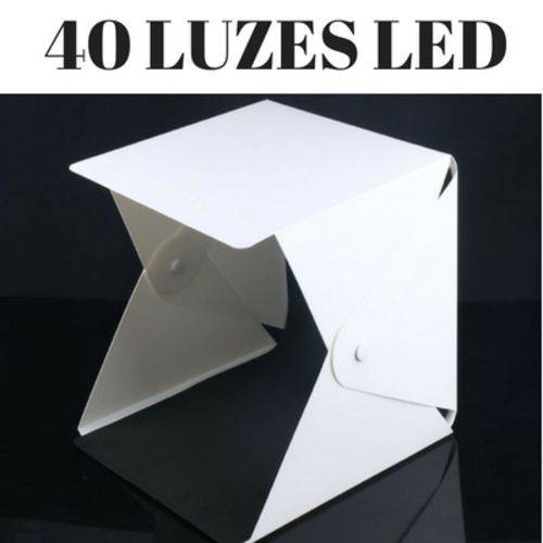 Tamanhos, Medidas e Dimensões do produto Mini Estúdio Fotográfico Portátil, 24cm Kit Led Duplo com 40 Leds e 3 Cenários Magic Boxes