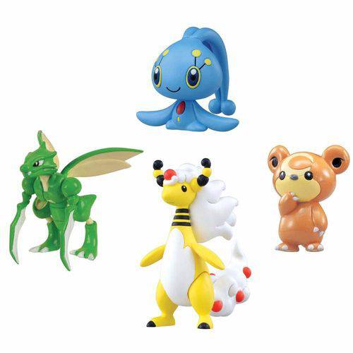 Tamanhos, Medidas e Dimensões do produto Mini Figuras Pokémon - 4 Unidades - Ampharos, Manaphy, Teddiursa e Scyther - Tomy