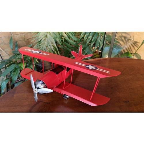 Tamanhos, Medidas e Dimensões do produto Miniatura Avião 35 Cm - Monomotor Vermelho - Retrô Vintage