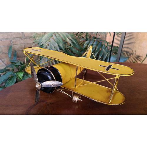 Tamanhos, Medidas e Dimensões do produto Miniatura Avião Amarelo - 31 Cm - Estilo Retrô Vintage