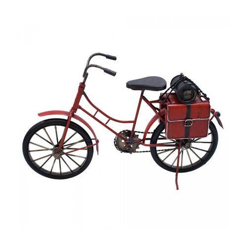 Tamanhos, Medidas e Dimensões do produto Miniatura Bicicleta Vermelha - com Bolsas - 30 Cm - Estilo Vintage Retrô