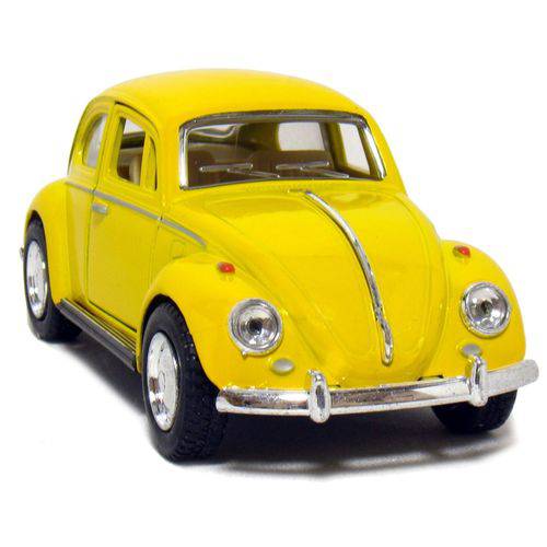 Tamanhos, Medidas e Dimensões do produto Miniatura Carro de Coleção Volkswagen Fusca Clássico Antigo Ano 1967 Escala 1/32 Kinsmart Cor Amarelo